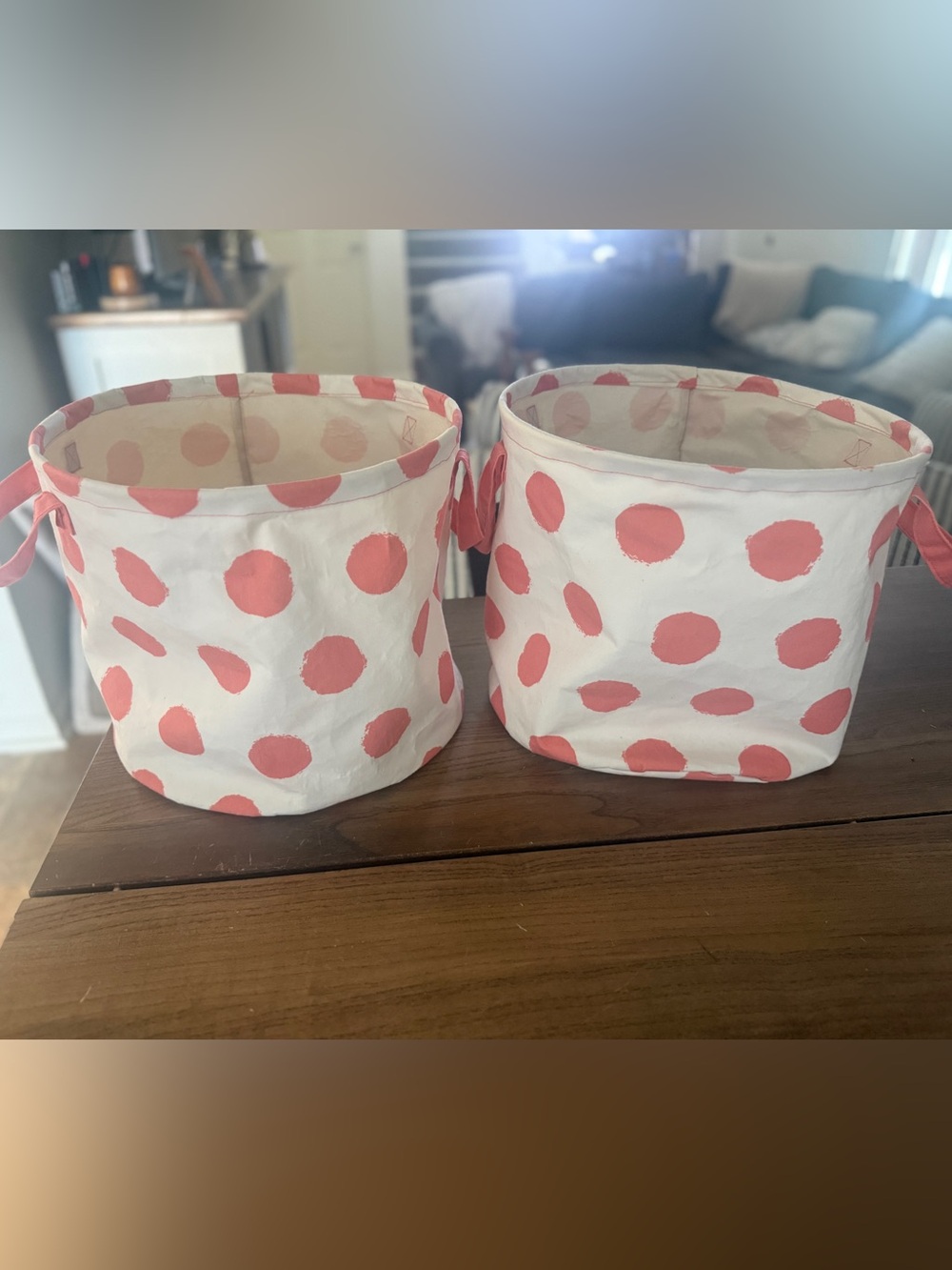 Hobby Lobby Pink Polka Dot Fabric Storage Bins (Set of 2)